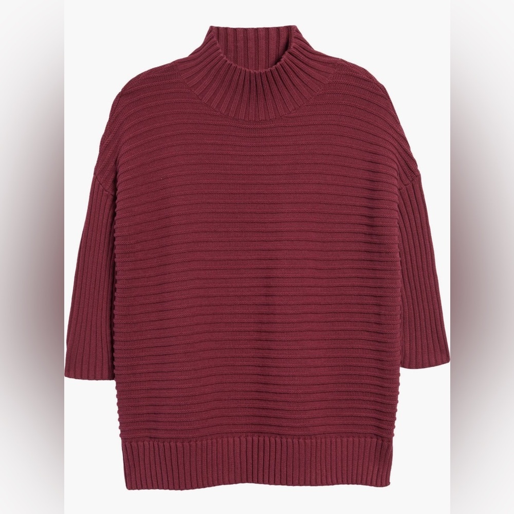 NWT French Connection Lena Mozart Rib Cotton Mock Neck Tunic Sweater Size Large